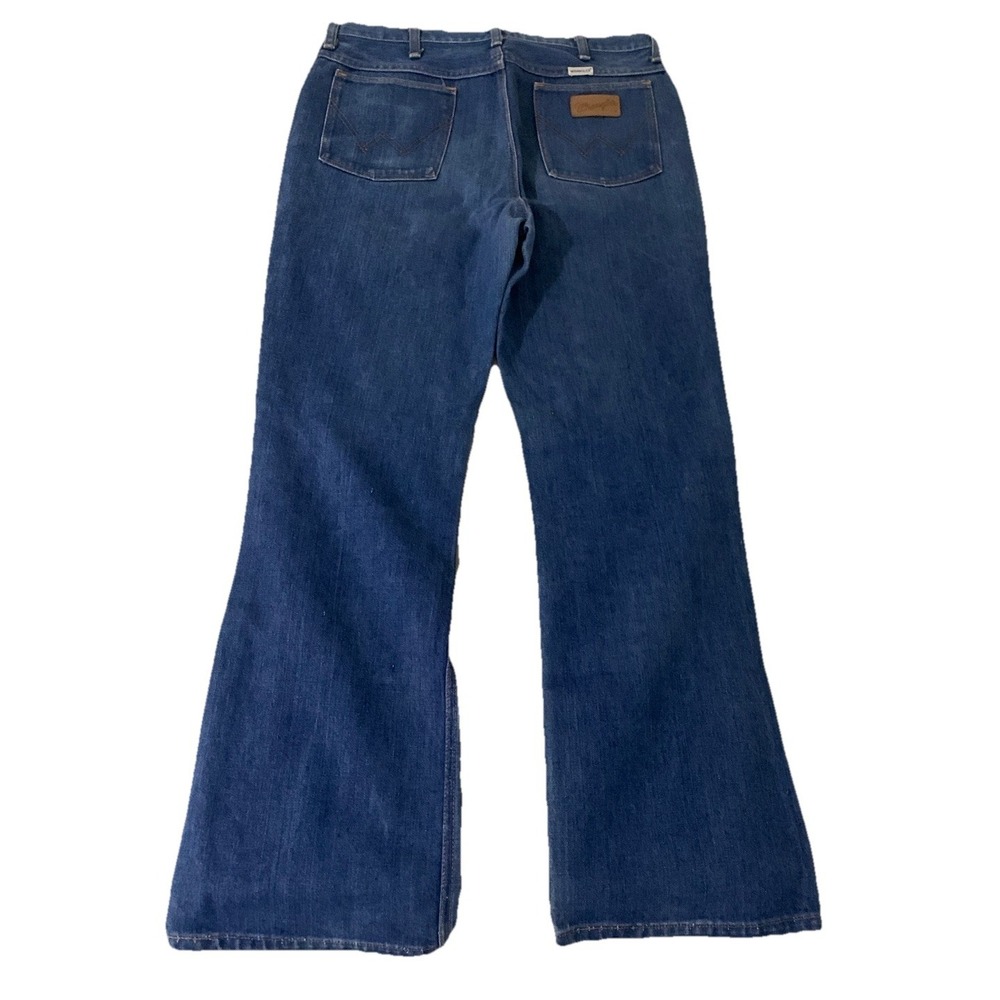 Vintage Wrangler Bell Bottom Jeans Mens Blue Denim Western Flare Leg 70s Style - Picture 2 of 3